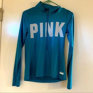 Pink yoga pants and half zip